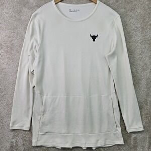 Under Armour Project Rock Shirt Men's XXL White Waffle Knit Crew Neck Zip Pocket